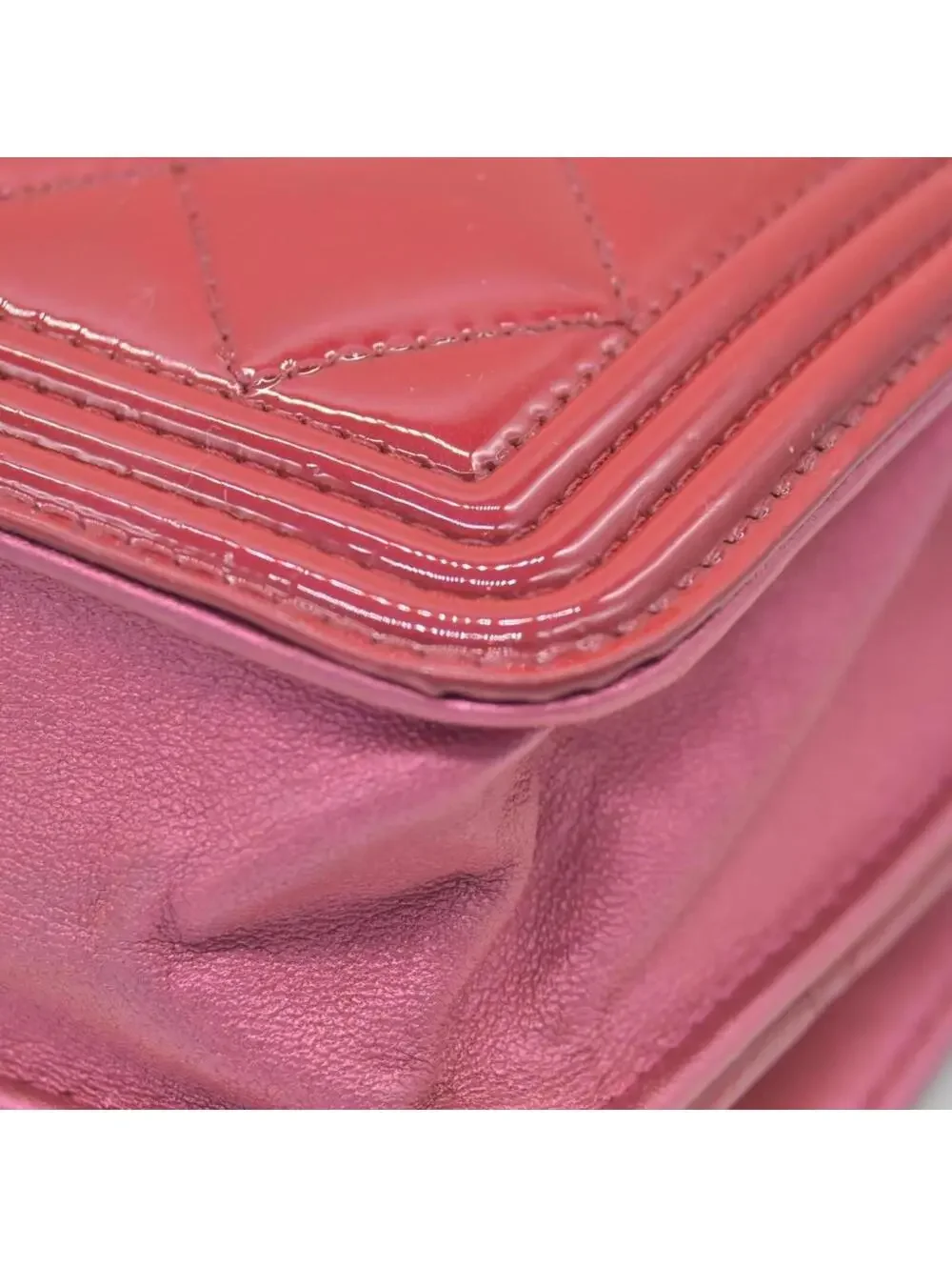 $3350 Chanel Patent Calfskin Quilted Boy Wallet On Chain WOC